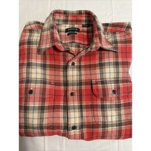 FLANNEL SHIRT JACKET Orvis  Men Large SALMON Plaid Classic Fit Heavyweight